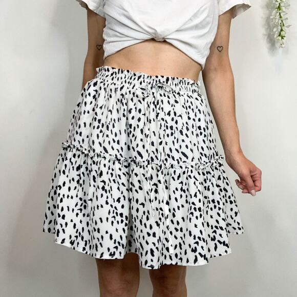 PRINCESS POLLY ruffled mini skirt dalmatian polka dot white black y2k 2423